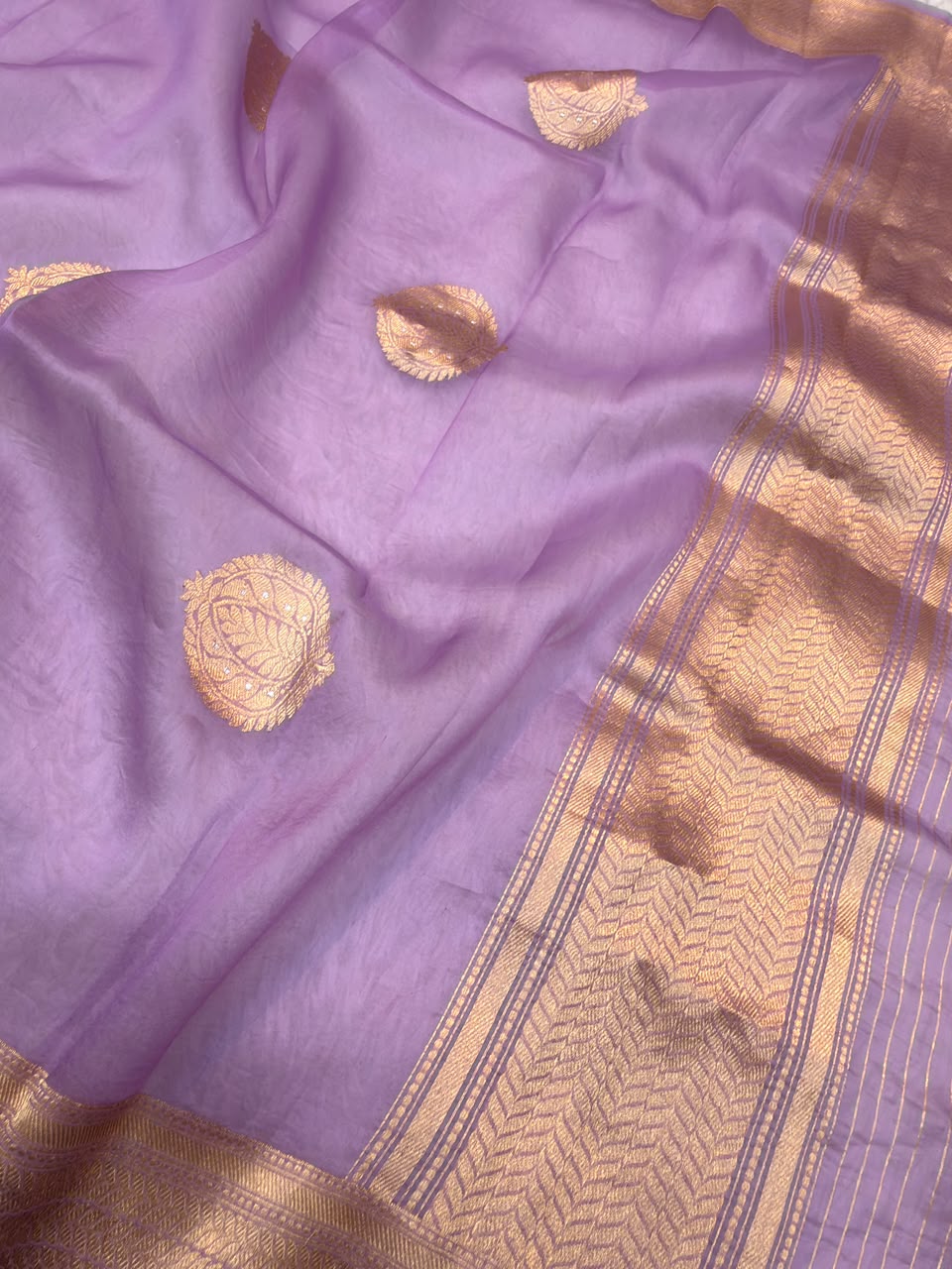 Handwoven Purple Colour Pure Organza Silk Suit Set
