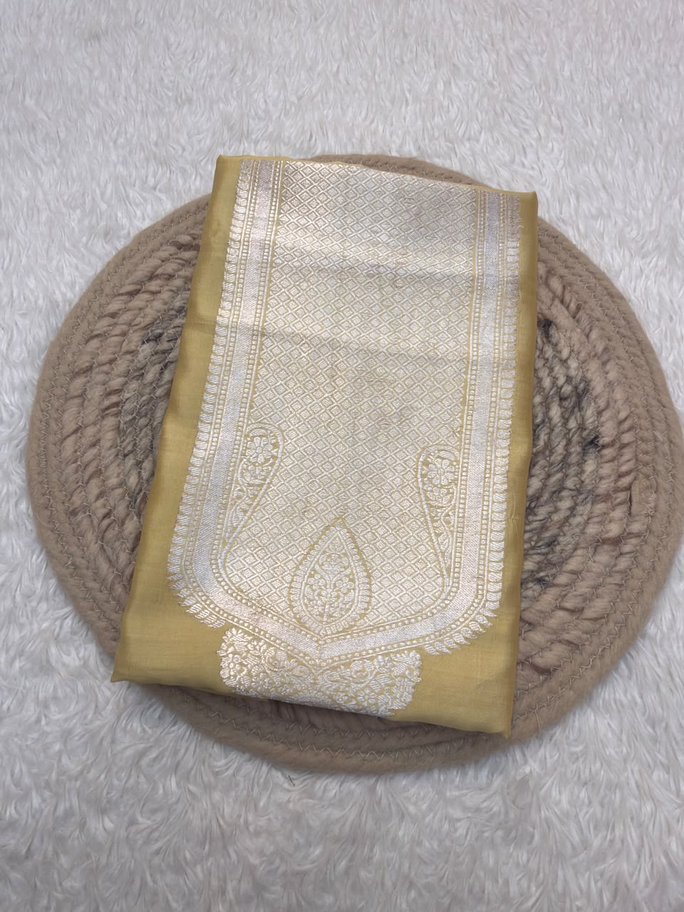 Handwoven Pure Katan Silk Muted Musturd Colour Co Ord Set