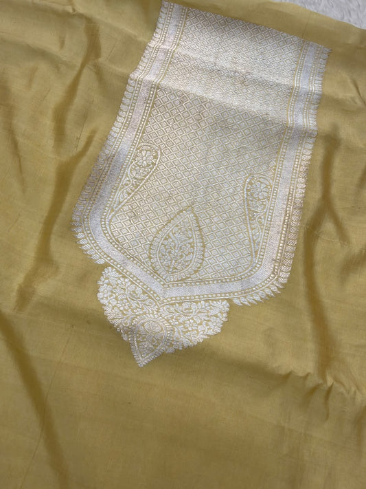 Handwoven Pure Katan Silk Muted Musturd Colour Co Ord Set