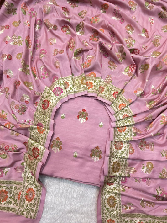 Rose Pink Colour Pure Munga Silk Suit Set