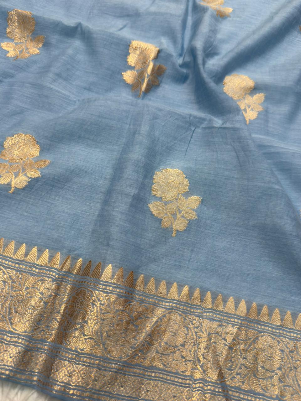 Handwoven Powder Blue Colour Chanderi Silk Suit Set