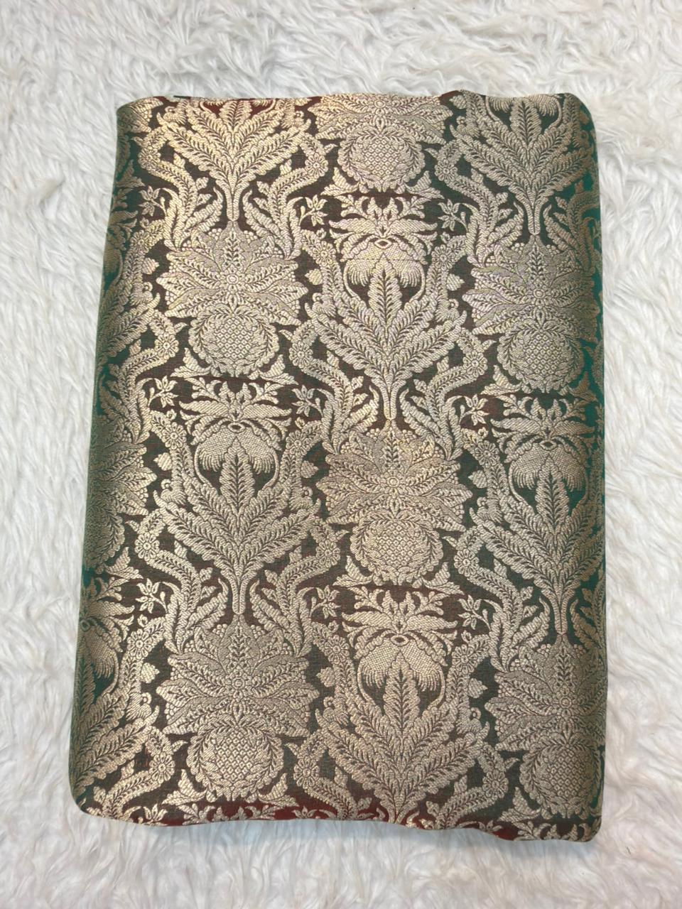 Pure Banarasi Brocade Hillside Green Colour Fabrics