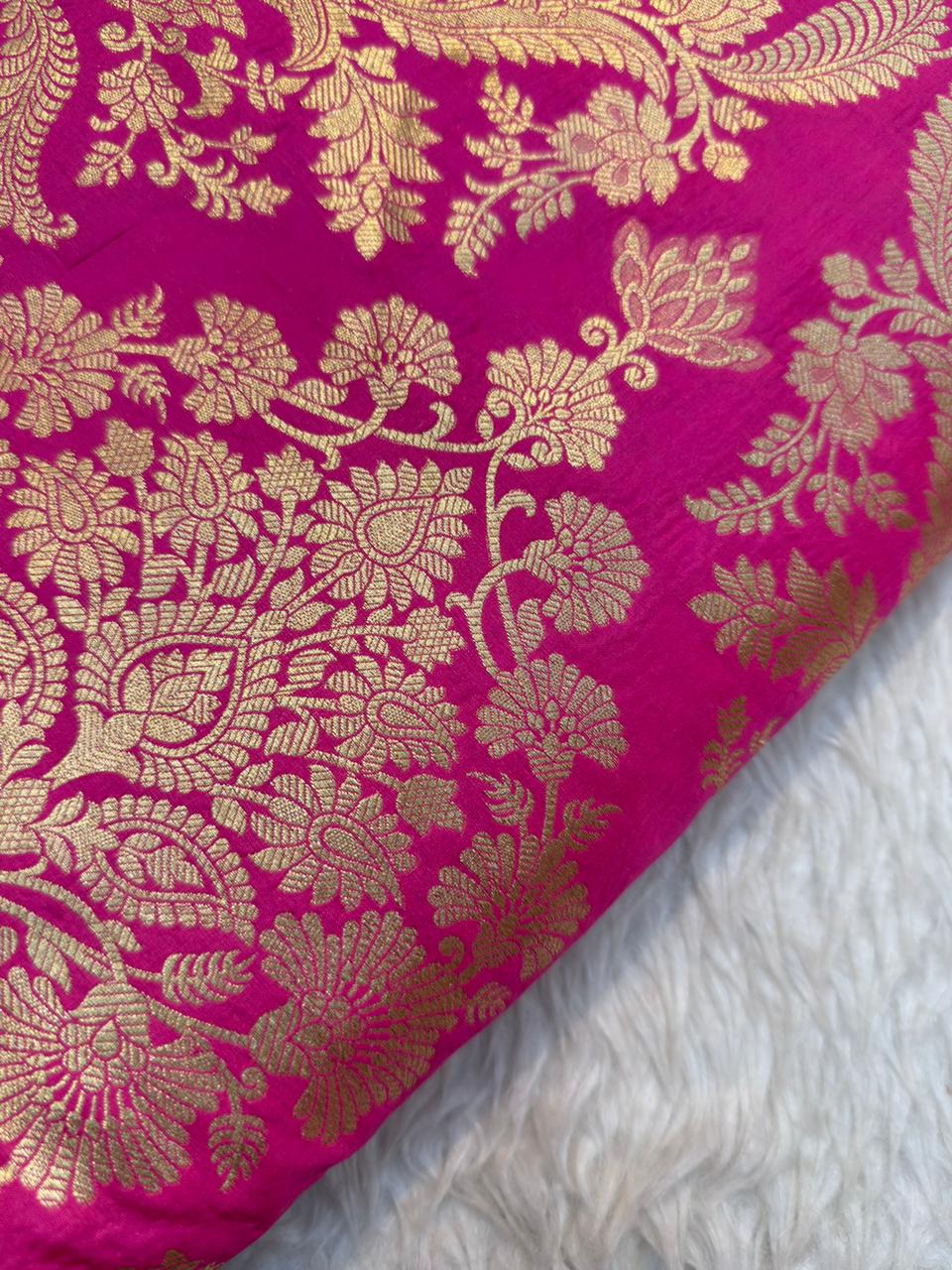 Pure Banarasi Brocade Rani Pink Colour Fabrics