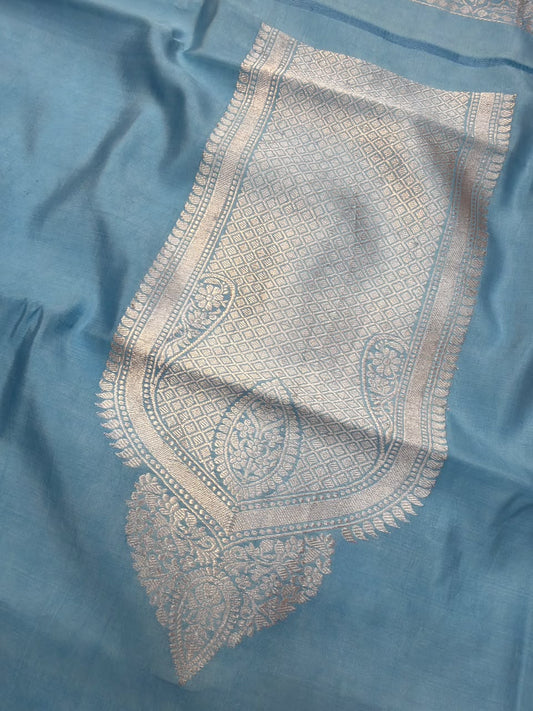 Handwoven Pure Katan Silk Powder Blue Colour Co Ord Set