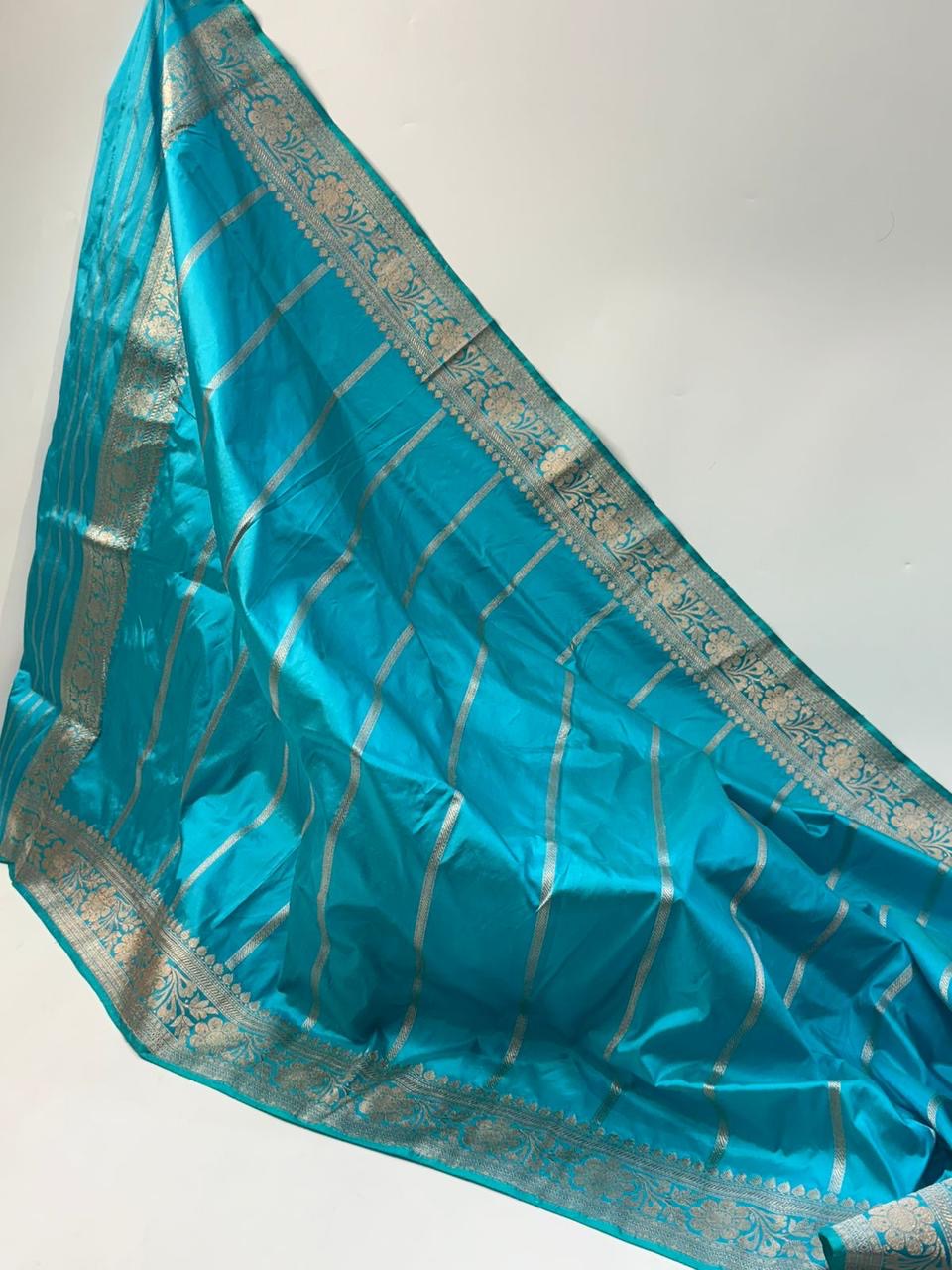 Handwoven Sky Blue Colour Katan Silk Suit Set