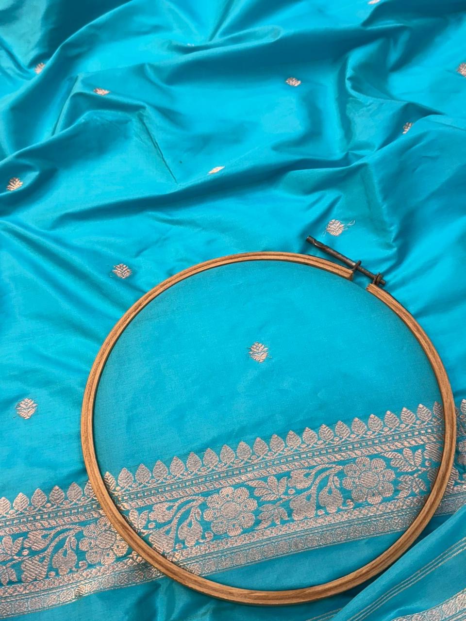 Handwoven Sky Blue Colour Katan Silk Suit Set