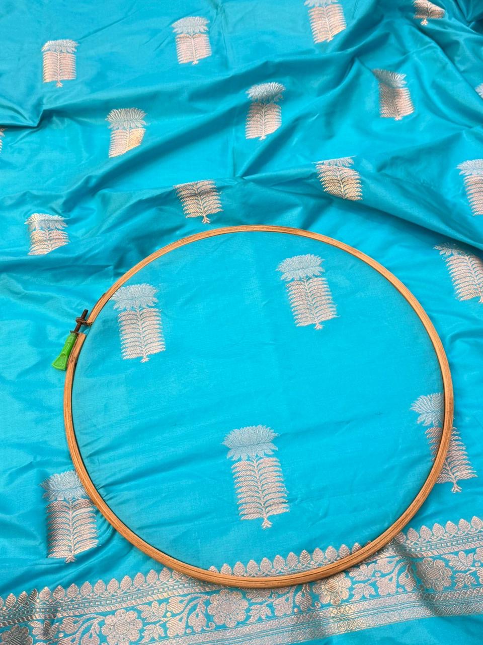 Handwoven Sky Blue Colour Katan Silk Suit Set