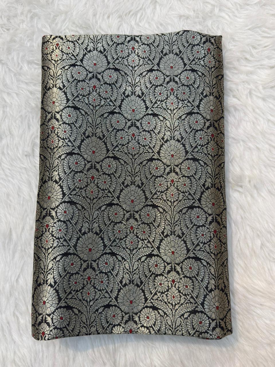 Black colour Blended Brocade Fabrics